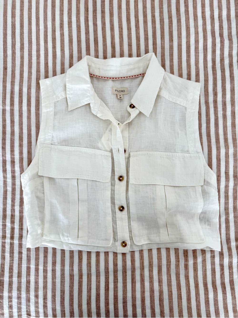 Pilcro White Linen Sleeveless Button-Front Utility Top